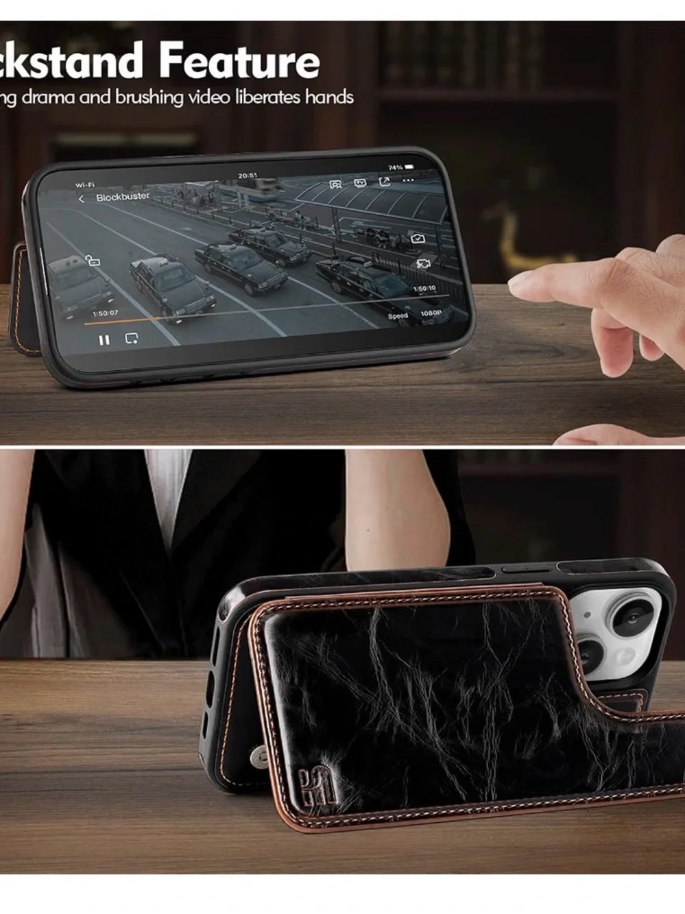 MagSafe-Compatible PU Leather Wallet Case for iPhone 15 Plus